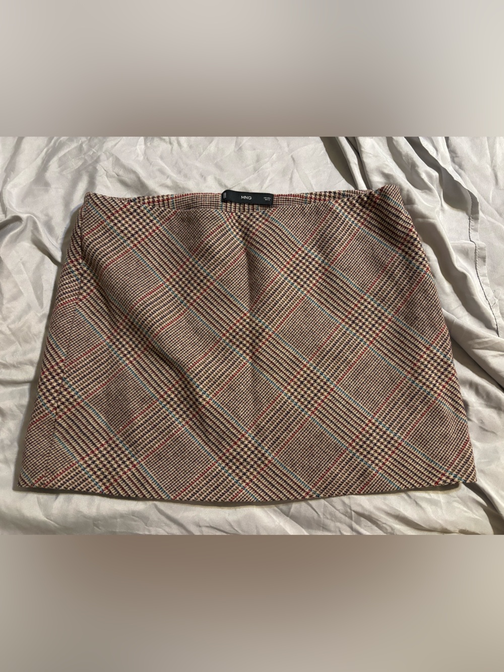 Mango Plaid Mini Skirt in Brown with Red and Blue Accents